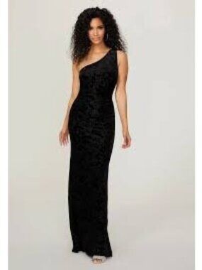 Women’s Black Stretch Velvet Ruched One Shoulder Dress Size 4
